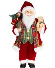 Dekorácia MagicHome Vianoce, Santa, s darčekom a medveďom, červený, 60 cm