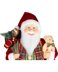 Dekorácia MagicHome Vianoce, Santa, s darčekom a medveďom, červený, 60 cm