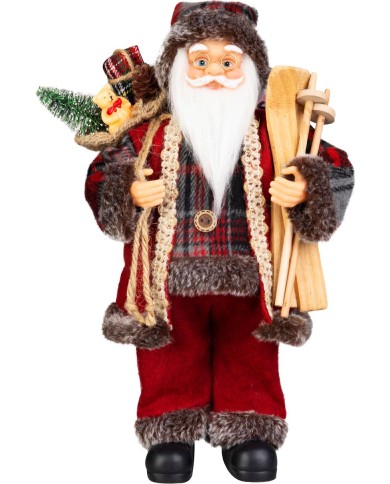 Dekorácia MagicHome Vianoce, Santa, s darčekom, červený, 30 cm