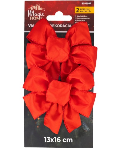 Dekorácia MagicHome Vianoce, mašla, červená, bal. 2ks, 13 x 16 cm