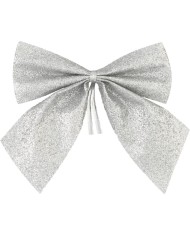 Dekorácia MagicHome Vianoce, mašla, strieborná, bal. 4 ks, 9 x 9 cm