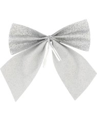 Dekorácia MagicHome Vianoce, mašla, strieborná, bal. 4 ks, 9 x 9 cm