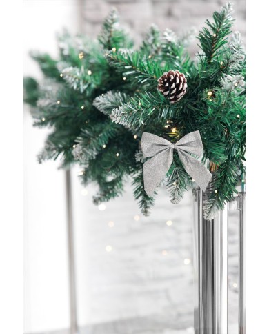 Dekorácia MagicHome Vianoce, mašla, strieborná, bal. 4 ks, 9 x 9 cm