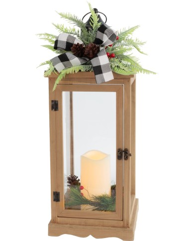 Lampáš MagicHome Vianoce, LED teplá biela, 3xAAA, časovač, hnedý, 20x20,5x51 cm, pohyblivý plameň