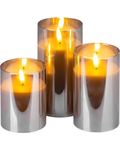 Sviečka MagicHome Vianoce, sada 3 ks, teplá biela, v skle, 3xAAA