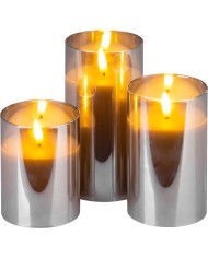 Sviečka MagicHome Vianoce, sada 3 ks, teplá biela, v skle, 3xAAA