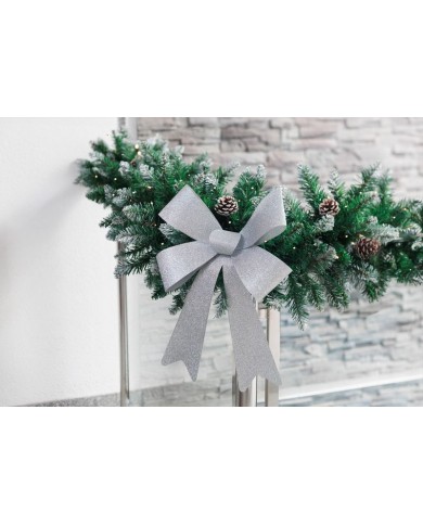 Dekorácia MagicHome Vianoce, mašľa, strieborná, 38 x 30 cm