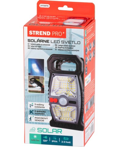 Lampa Strend Pro, 92x LED, 600lm, solárne nabíjanie, pohybový senzor, USB-C výstup