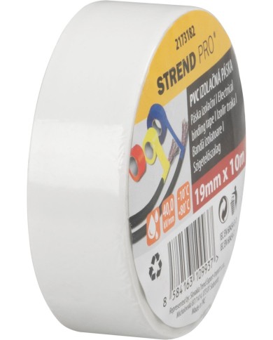 Páska Strend Pro, 19 mm, L-10 m, max. 80°C, 40,0 kV/mm, biela, izolačná, lepiaca, PVC, bal. 10 ks