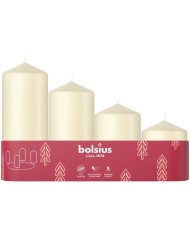 Sviečky Bolsius Pillar Advent, Vianoce, krémové, 60/80/100/120x48 mm, bal. 4 ks