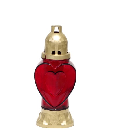 Kahanec Heart, sklo, červený, 28 h, 25.5 cm, na hrob