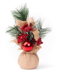 Dekorácia MagicHome Vianoce, Vetvičky v jute, s guľou, 23 cm