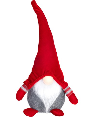 Postavička MagicHome Vianoce, Škriatok s krátkymi nohami, látkový, červeno-sivý, 15x9x33 cm