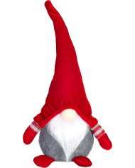Postavička MagicHome Vianoce, Škriatok s krátkymi nohami, látkový, červeno-sivý, 15x9x33 cm