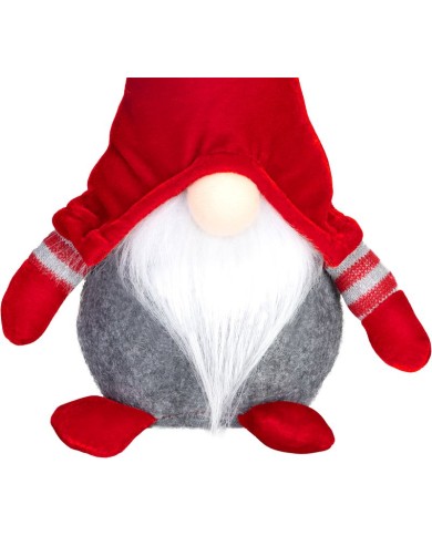 Postavička MagicHome Vianoce, Škriatok s krátkymi nohami, látkový, červeno-sivý, 15x9x33 cm
