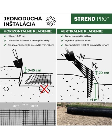 Sieť proti krtom GrassGuard, oko 16x16 mm, 1 m, L-200 m, do zeme, proti krtkom