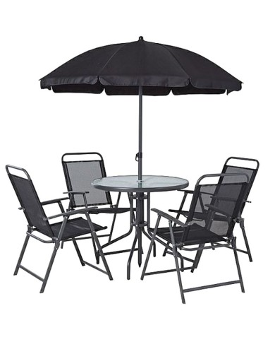 Set záhradný LETICIA GREY, stôl 85x71 cm, 4x stolička 74x53x91 cm, dáždnik 180 cm