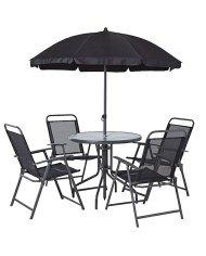 Set záhradný LETICIA GREY, stôl 85x71 cm, 4x stolička 74x53x91 cm, dáždnik 180 cm