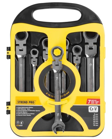 Sada kľúčov Strend Pro CSS819, 7 dielna, očkoploché, račňové s kĺbom, 8-19 mm