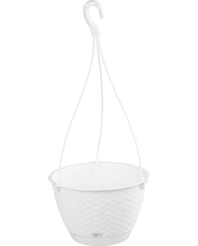 Kvetináč RATOLLA Round W 240, visiaci, biely, s podložkou, závesný, s vešiakom