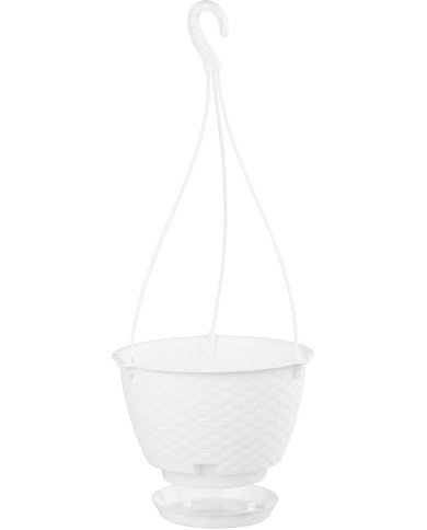 Kvetináč RATOLLA Round W 240, visiaci, biely, s podložkou, závesný, s vešiakom