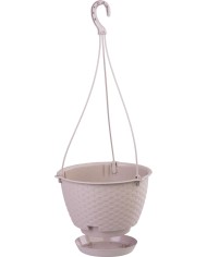 Kvetináč RATOLLA Round W 240, visiaci, mocca, s podložkou, závesný, s vešiakom