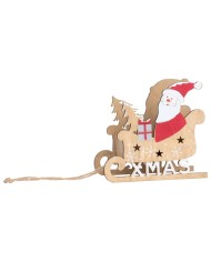Dekorácia MagicHome Vianoce Woodeco, Santa v saniach, 19x15 cm