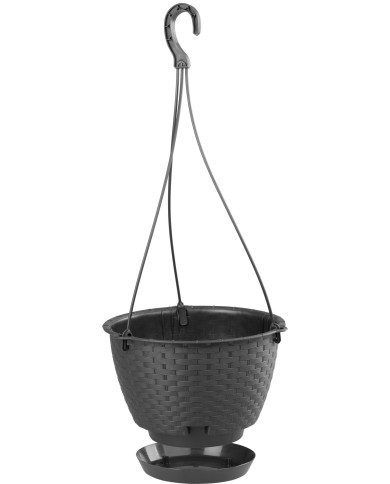 Kvetináč RATOLLA Round W 240, visiaci, hnedý, s podložkou, závesný, s vešiakom