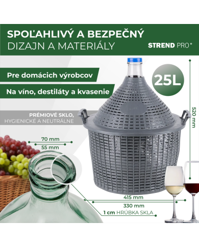 Demižón Strend Pro Cada Inco, 25 lit. sklenený, demižón na víno a pálenku, plastový kryt