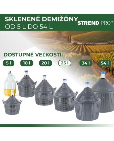 Demižón Strend Pro Cada Inco, 25 lit. sklenený, demižón na víno a pálenku, plastový kryt
