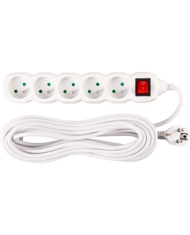 Kábel DG-F805BK L-10 m, predlžovací, biely, 5x zásuvka + vypínač, new edition
