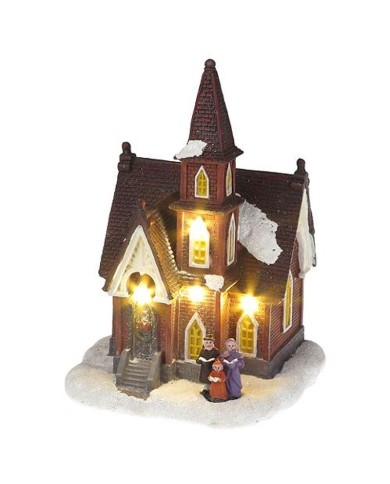 Dekorácia MagicHome Vianoce, Kostol, 4 LED teplá biela, 3xAA, interiér, 12,50x12,30x18 cm