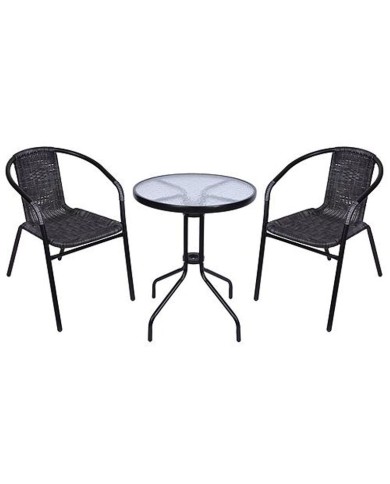 Set balkónový ALESIA, čierny/antracit, stôl 70x60 cm, 2x stolička 52x55x73 cm, oceľ