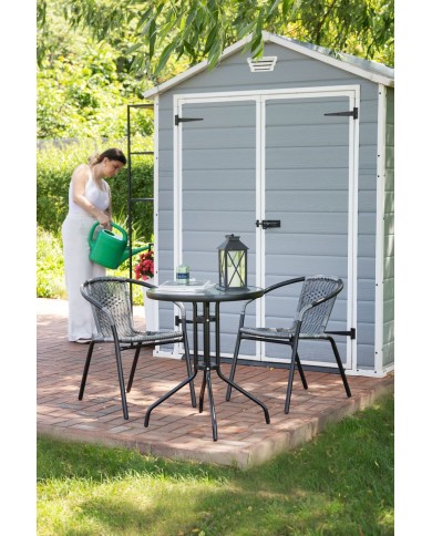 Set balkónový ALESIA, čierny/antracit, stôl 70x60 cm, 2x stolička 52x55x73 cm, oceľ