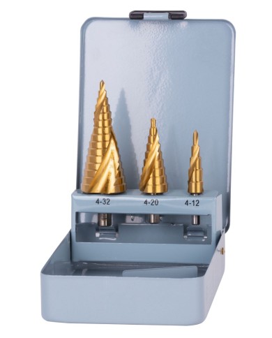 Sada stupňovitých vrtákov Strend Pro SS422, 4-12, 4-20, 4-32 mm, TiN, HSS 4241 špirálový, do kovu
