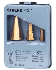 Sada stupňovitých vrtákov Strend Pro SS421, 4-12, 4-20, 4-32 mm, TiN, HSS 4241 rovný, do kovu