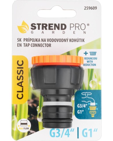 Prípojka Strend Pro Garden, G1", s redukciou G3/4", na vodovodný kohútik, vnútorný závit, MAX FLOW