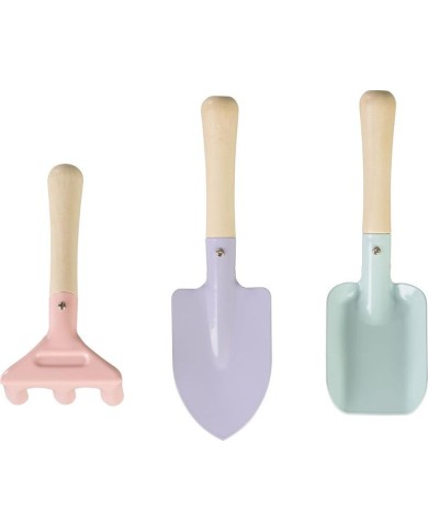 Sada náradia Strend Pro, záhradnícka, detská, 3-dielna, drevo + oceľ, lopatka hrable a rýľ