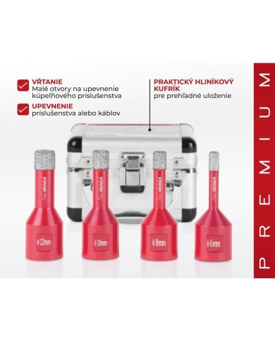 Sada vyrezávačov Strend Pro Premium DCB11S2, 6-8-10-12 mm, M14, diamant, korunky, professional