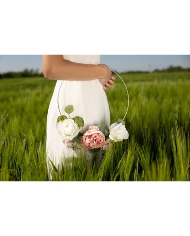 Závesná dekorácia 25 cm, kvety, zlatá obruč