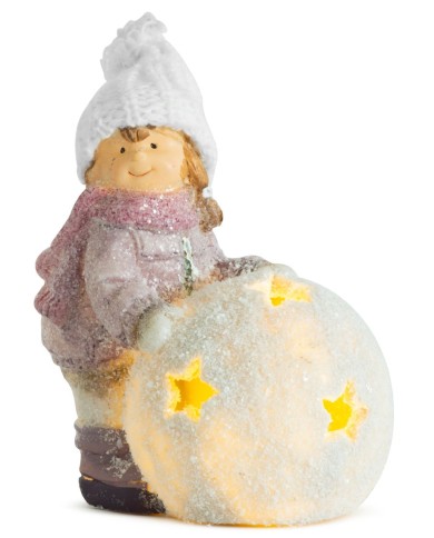 Postavička MagicHome Vianoce, Dievčatko s guľou LED, terakota, 13x9x15 cm