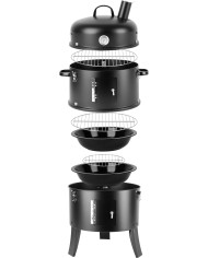 Gril Strend Pro Smoker, BBQ, na drevené uhlie, 3v1 grilovanie, údenie a vodné údenie, 440x780 mm