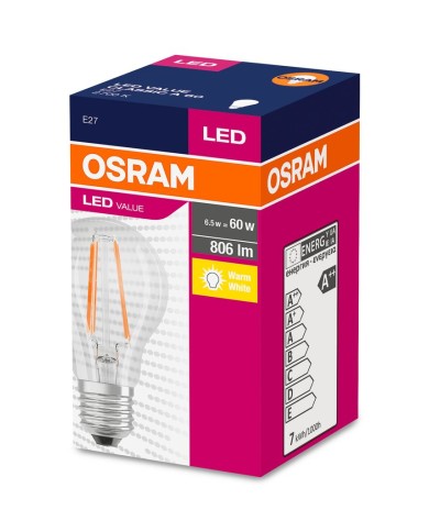 Žiarovka OSRAM® LED FIL 060 (ean9658) non-dim, 6,5W/827 E27 2700K Value CLASSIC A