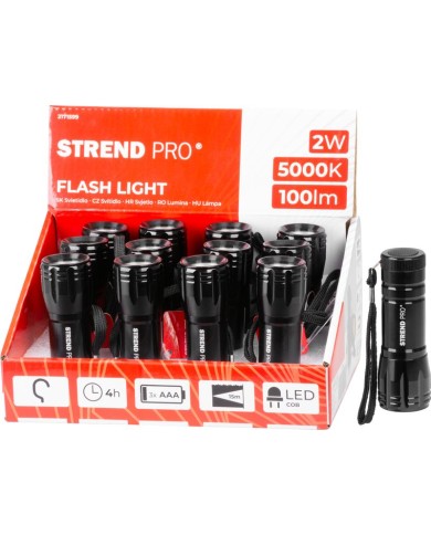 Svietidlo Strend Pro Flashlight FL004, COB 100 lm, AluBody, 3xAAA