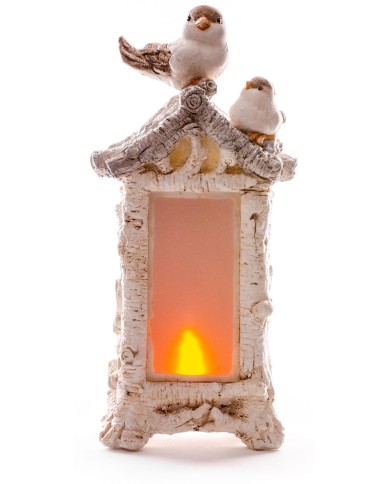 Dekorácia MagicHome Vianoce, Vtáci na kozube, 12 LED, 3xAAA, keramika, 21x15x44 cm