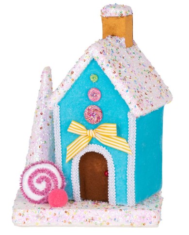 Dekorácia MagicHome Vianoce Candy Line, domček, modrý, 19x27 cm