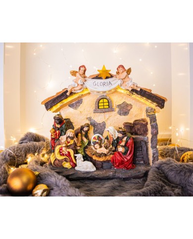 Dekorácia MagicHome Vianoce, Betlehem, 21 LED teplá biela, 3xAA, interiér, 36x15x29 cm