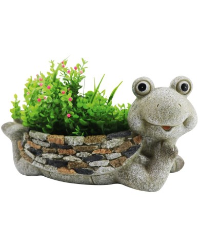 Dekorácia MagicHome Gecco, Žaba s kvetináčom, magnesia, 35x16x17 cm