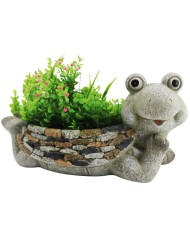 Dekorácia MagicHome Gecco, Žaba s kvetináčom, magnesia, 35x16x17 cm