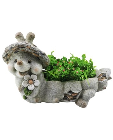 Dekorácia MagicHome Gecco, Slimák s kvetináčom, magnesia, 46x22x28 cm